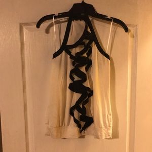 Cream & black halter top with ruffle ascent size S